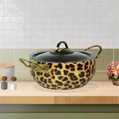 Evren 20 Cm Leopar Granit Güveç Tencere 2,3 Lt (Gold Çelik Kulplu)